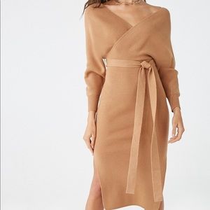 Surplice sweater midi dress